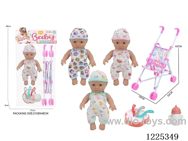 10 inch doll (3 mixes) with plastic stroller