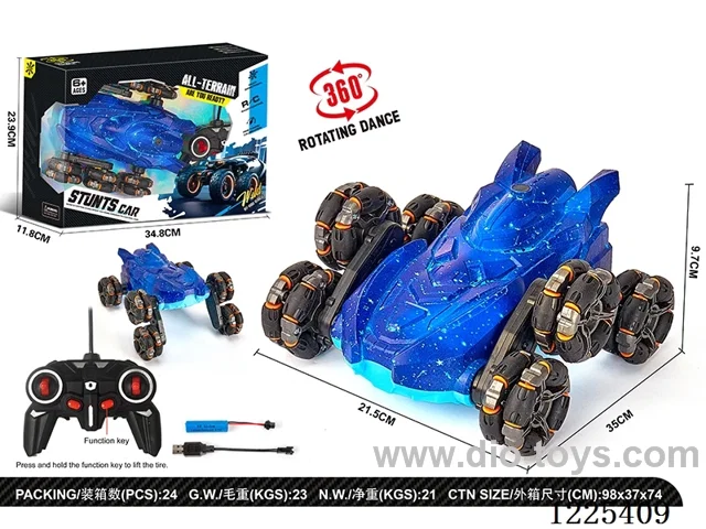 6-wheel rc stunt car with light included battery