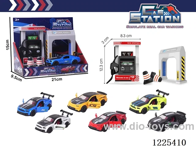 Pull back alloy car gas station set with sound included 3*AG13