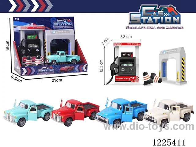 Pull back alloy car gas station set with sound included 3*AG13