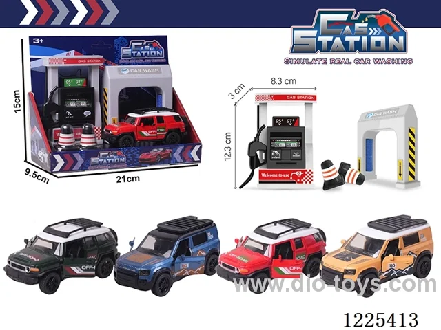 Pull back alloy car gas station set with sound included 3*AG13
