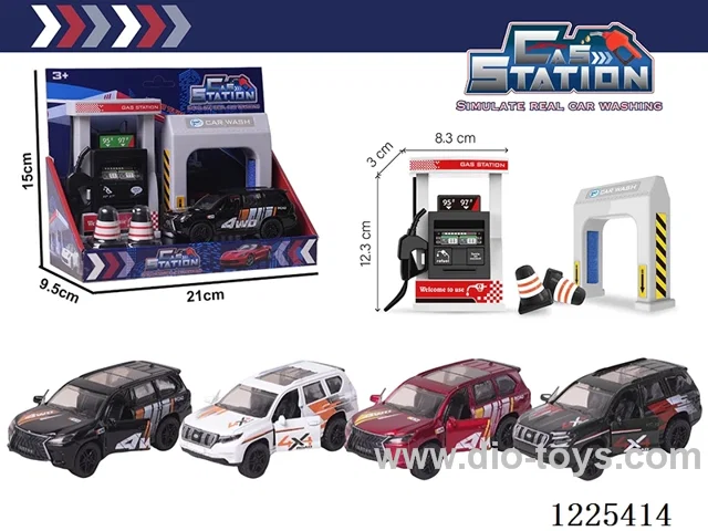 Pull back alloy car gas station set with sound included 3*AG13