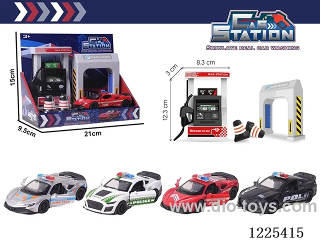 Pull back alloy car gas station set with sound included 3*AG13