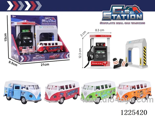 Pull back alloy car gas station set with sound included 3*AG13