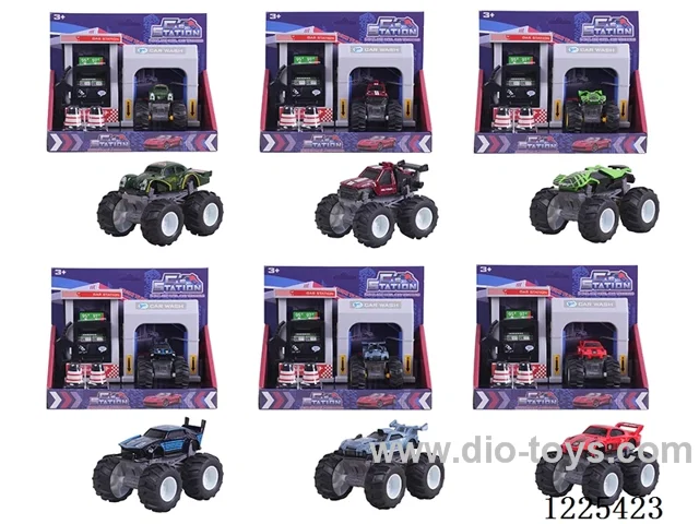 Pull back alloy car gas station set with sound included 3*AG13