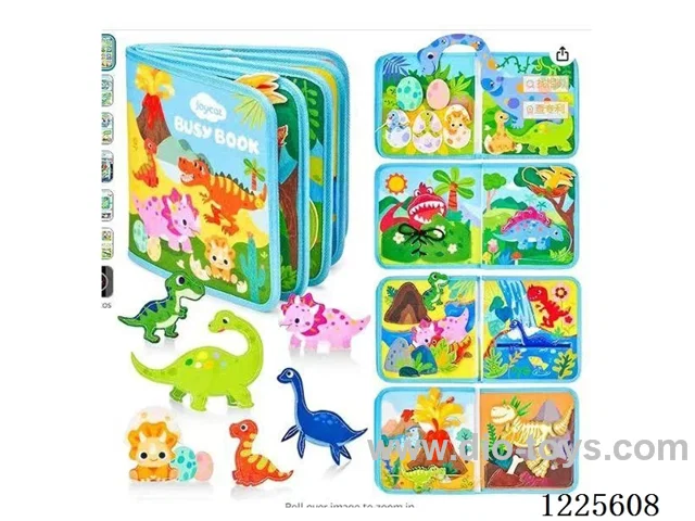 Montessori Early Learning for Kids - Felt Light Blue Dinosaur Quiet Book