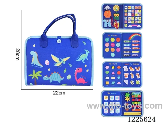 Montessori Early Learning for Kids - Felt 5-page Dinosaur Blue Busy Board
