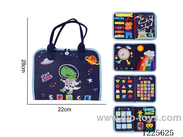 Montessori Early Learning for Kids - Felt Blue 5 Page Space Dinosaur Busy Board