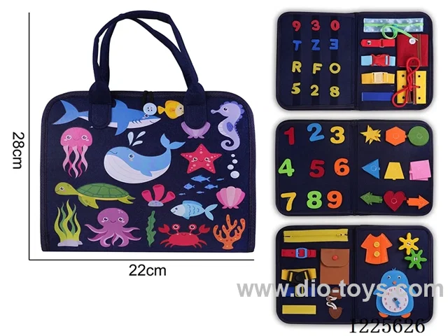 Montessori Early Learning for Kids - Felt Blue 4 Page Dinosaur + Ocean Busy Board