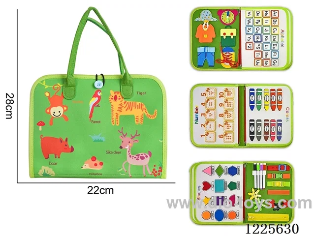 Montessori Early Learning for Kids - Felt Green 5 Page Wild Animal Busy Board