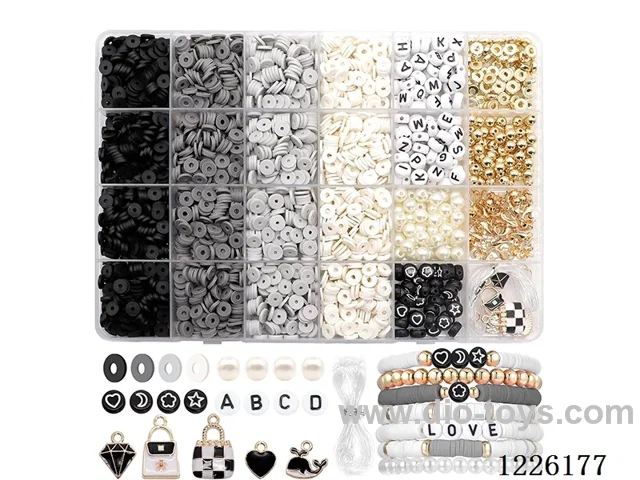 DIY Jewelry Set (Soft Pottery Piece + Alphabet Beads + Spacer Beads + Pendant + 6mm Gold Beads/Pearls + Lobster Clasp Buckle Clasp Wire (24 compartments))