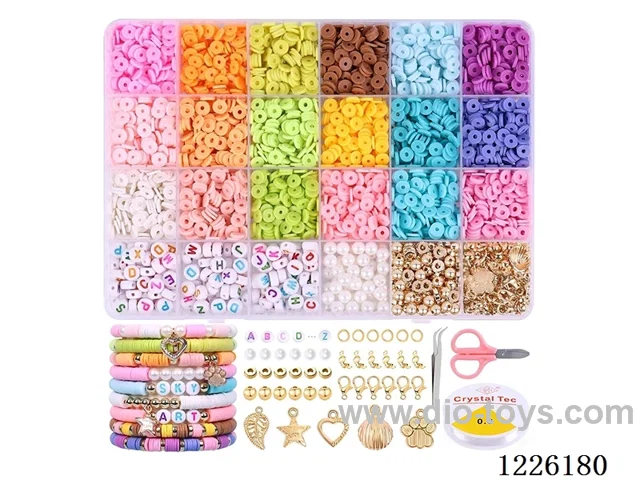 DIY Jewelry Set (soft ceramic piece + letter beads + spacer beads + 6mm gold beads/pearls + pendant + scissors wire tweezers lobster clasp wrapped with clasp loop (24 compartments))