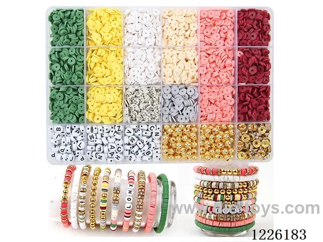 DIY Jewelry Set (Soft Pottery Piece + Alphabet Beads + Spacer Beads + 6mm Gold Beads + Wire (24 compartments))