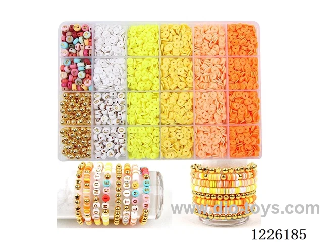 DIY Jewelry Set (Soft Pottery Piece + Alphabet Beads + 6mm Gold Beads + Wire (24 compartments))