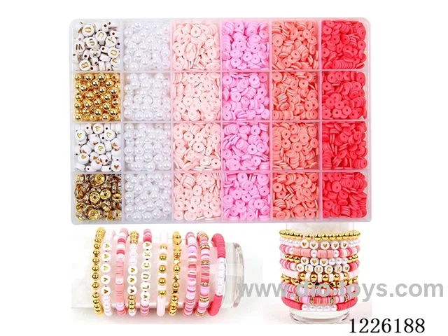 DIY Jewelry Set (Soft Pottery Piece + Alphabet Beads + spacer beads + 6mm gold beads/pearls + thread (24 compartments))