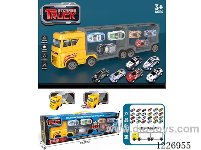 Free wheel handheld storage cargo car + pull back alloy car *6