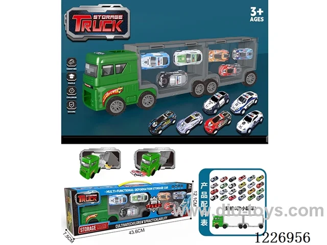 Free wheel handheld storage cargo car + pull back alloy car *6
