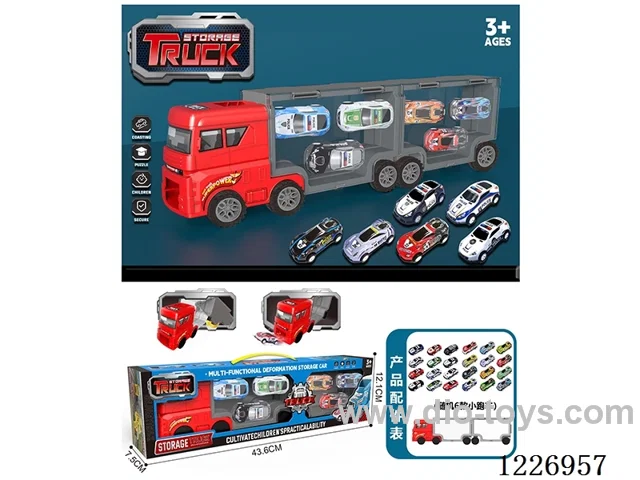 Free wheel handheld storage cargo car + pull back alloy car *6