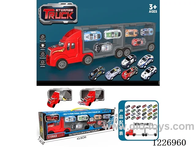 Free wheel handheld storage cargo car + pull back alloy car *6