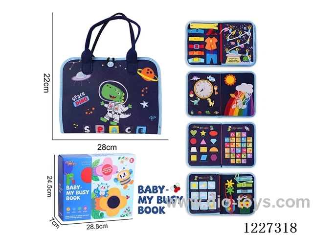 Montessori Early Learning for Kids -Felt 5-page Dinosaur Busy Board in Space Felt 5-page Dinosaur Busy Board in Space