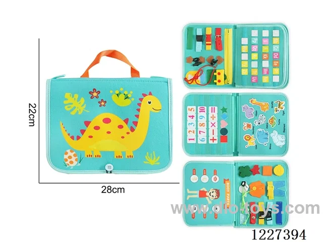 Montessori Early Learning for Kids -4-page Blue and Green Tote Dinosaur