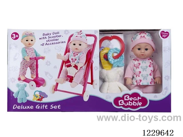 10 inch doll + scooter + stroller + accessories