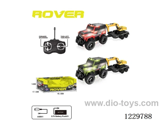 4ch RC Lighted Vehicle Towed Freewheel Engineering Vehicle + Included Battery