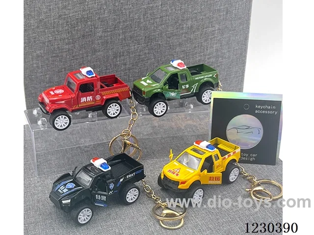 1:60 Alloy Pull Back Double Door Pickup Police Car Key Chain