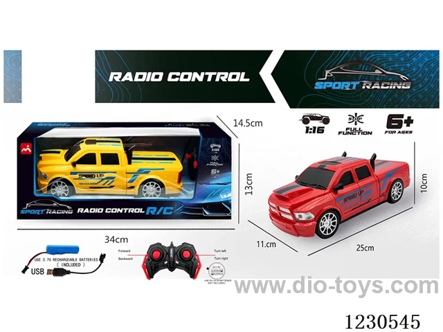1:16 Pickup Truck 4ch RC Car (battery included, red/yellow)