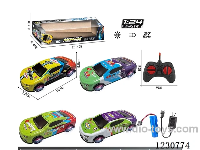 27MHZ 1:24 4ch Rally racing alloy RC car with lights, battery included