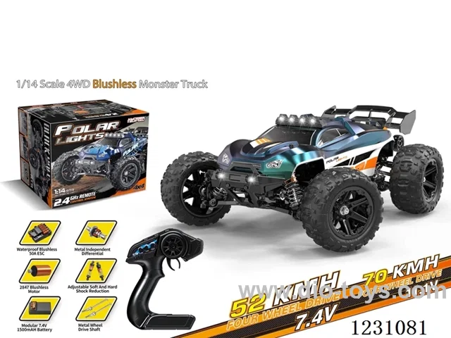 1:14 Brushless Full-Scale High-Speed 4WD Monster Truck (Rear Wing) Color-Changing Green