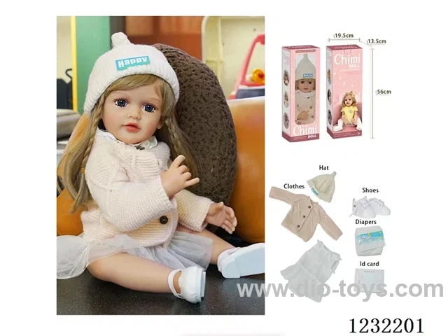 55cm Reborn Doll Soft Rubber High Simulation Baby Doll (Wig), Diaper, Birth Card - Intelligent Dialogue Model with Weight Sensing