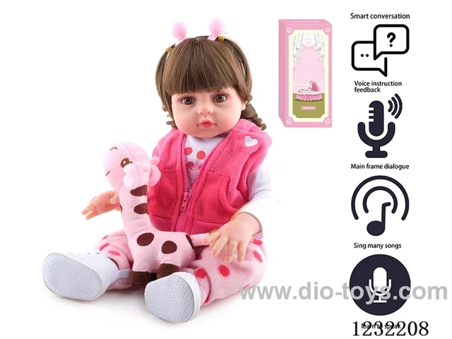 45CM Reborn High Simulation Baby Doll (Wig) Full Body Soft Rubber/Baby Bottle/Magnetic Pacifier/Diaper/Birth Certificate/Cloth Shoes/Giraffe. Intelligent Dialogue (Different Languages)/Recording Function