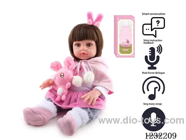 45CM Reborn High Simulation Baby Doll (Wig) Full Body Soft Rubber/Baby Bottle/Magnetic Pacifier/Diaper/Birth Certificate/Little Rabbit. Intelligent Dialogue (Different Languages)/Recording Function