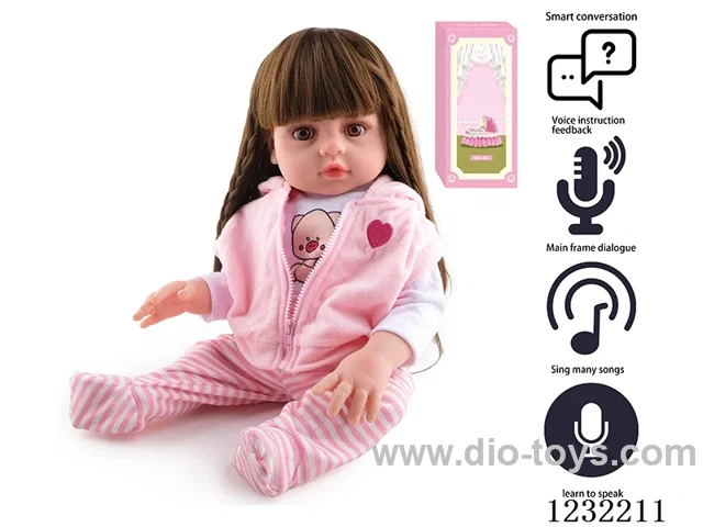 45CM Reborn High Simulation Baby Doll (Wig) Full Body Soft Rubber/Baby Bottle/Magnetic Pacifier/Diapers/Birth Certificate/Intelligent Conversation (Different Languages)/Recording Function
