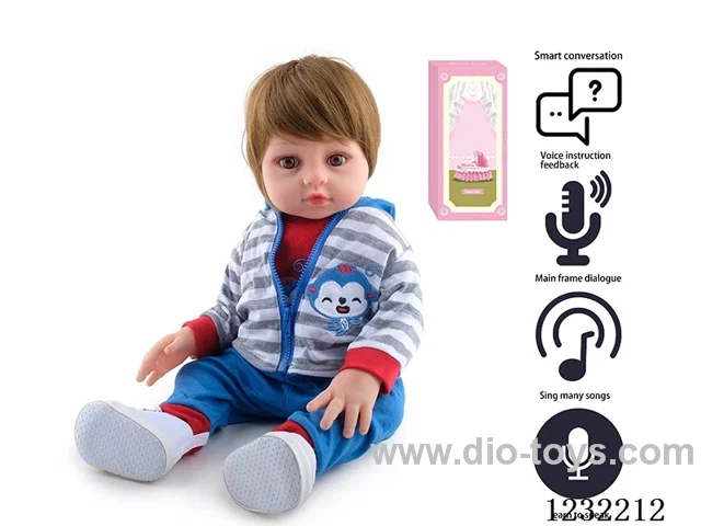 45CM Reborn High Simulation Baby Doll (Wig) Full Body Soft Rubber/Baby Bottle/Magnetic Pacifier/Diapers/Birth Card/Cloth Shoes/Intelligent Conversation (Different Languages)/Recording Function