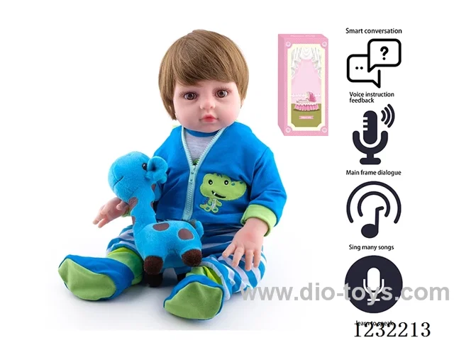 45CM Reborn High Simulation Baby Doll (Wig) Full Body Soft Rubber/Baby Bottle/Magnetic Pacifier/Diapers/Birth Card/Giraffe. Intelligent Conversation (Different Languages)/Recording Function