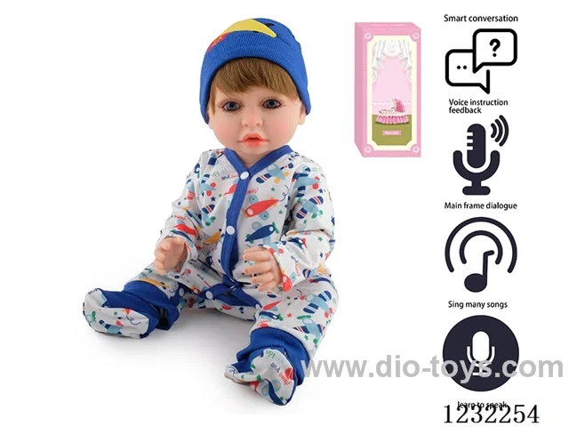 55CM Reborn High Simulation Baby Doll (Wig) Full Body Soft Rubber/Baby Bottle/Magnetic Pacifier/Diaper/Birth Card/Language Dialogue/Repeat