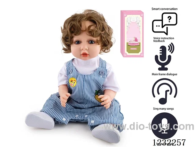 55CM Reborn High Simulation Baby Doll (Wig) Full Body Soft Rubber/Baby Bottle/Magnetic Pacifier/Diaper/Birth Card/Language Dialogue/Repeat