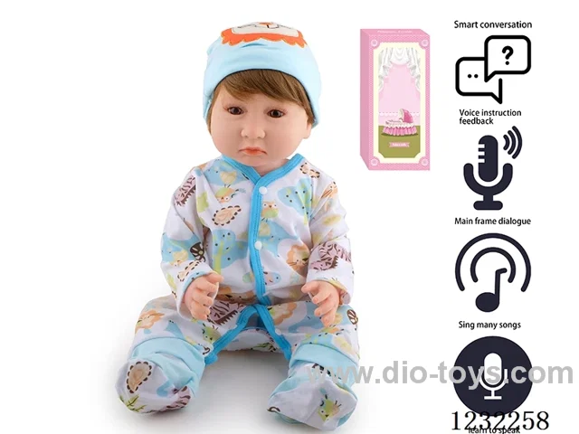 55CM Reborn High Simulation Baby Doll (Wig) Full Body Soft Rubber/Baby Bottle/Magnetic Pacifier/Diaper/Birth Card/Language Dialogue/Repeat
