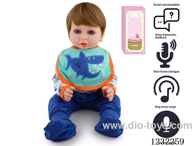 55CM Reborn High Simulation Baby Doll (Wig) Full Body Soft Rubber/Baby Bottle/Magnetic Pacifier/Diaper/Birth Card/Language Dialogue/Repeat