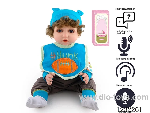 55CM Reborn High Simulation Baby Doll (Wig) Full Body Soft Rubber/Baby Bottle/Magnetic Pacifier/Diaper/Birth Card/Language Dialogue/Repeat
