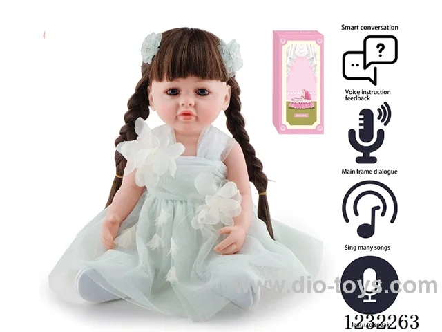 55CM Reborn High Simulation Baby Doll (Wig) Full Body Soft Rubber/Baby Bottle/Magnetic Pacifier/Diaper/Birth Card/Language Dialogue/Repeat