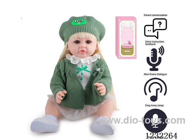 55CM Reborn High Simulation Baby Doll (Wig) Full Body Soft Rubber/Baby Bottle/Magnetic Pacifier/Diaper/Birth Card/Language Dialogue/Repeat
