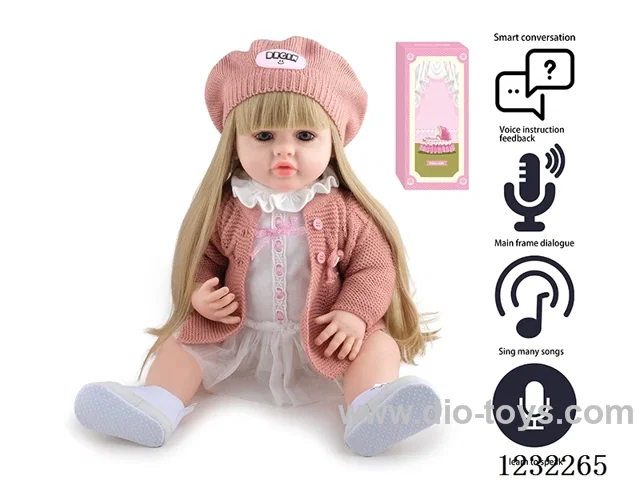55CM Reborn High Simulation Baby Doll (Wig) Full Body Soft Rubber/Baby Bottle/Magnetic Pacifier/Diaper/Birth Card/Language Dialogue/Repeat