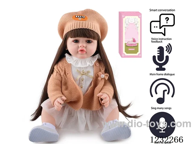 55CM Reborn High Simulation Baby Doll (Wig) Full Body Soft Rubber/Baby Bottle/Magnetic Pacifier/Diaper/Birth Card/Language Dialogue/Repeat