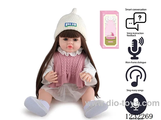 55CM Reborn High Simulation Baby Doll (Wig) Full Body Soft Rubber/Baby Bottle/Magnetic Pacifier/Diaper/Birth Card/Language Dialogue/Repeat