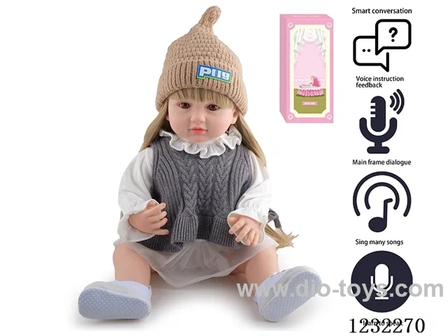 55CM Reborn High Simulation Baby Doll (Wig) Full Body Soft Rubber/Baby Bottle/Magnetic Pacifier/Diaper/Birth Card/Language Dialogue/Repeat