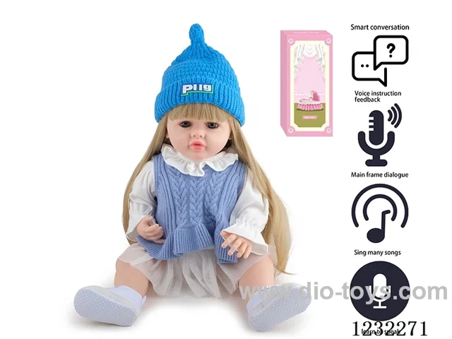 55CM Reborn High Simulation Baby Doll (Wig) Full Body Soft Rubber/Baby Bottle/Magnetic Pacifier/Diaper/Birth Card/Language Dialogue/Repeat
