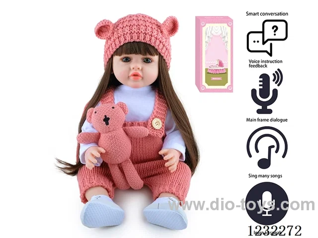 55CM Reborn High Simulation Baby Doll (Wig) Full Body Soft Rubber/Baby Bottle/Magnetic Pacifier/Diaper/Birth Card/Language Dialogue/Repeat
